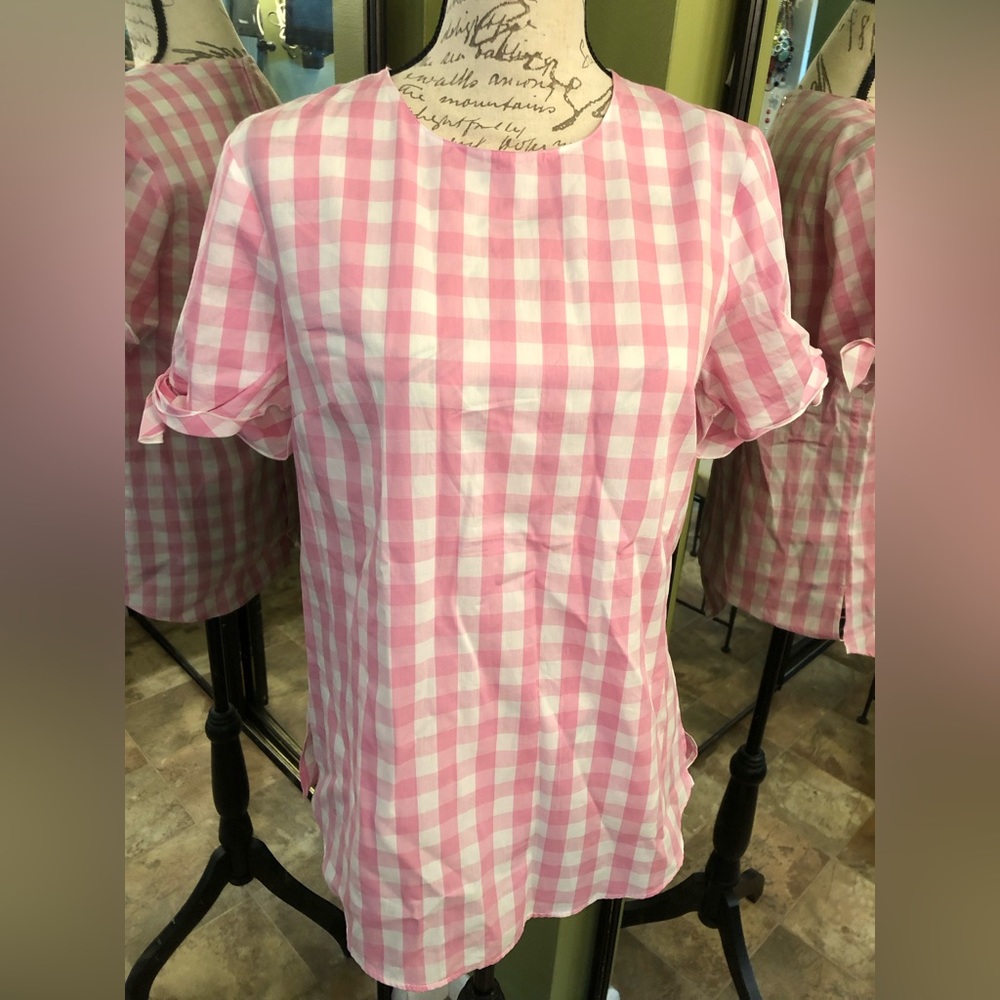 Banana Republic pink and white check top